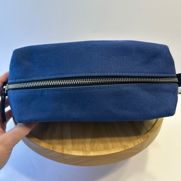 F H Wadsworth men’s toiletry bag blue canvas black leather Travel Bag 10”x4.5” - Picture 8 of 8